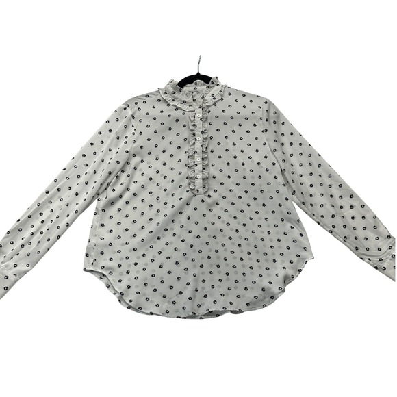 Ann Taylor Tops - Ann Taylor Floral Ruffle Neck Long Sleeve Blouse Women S White